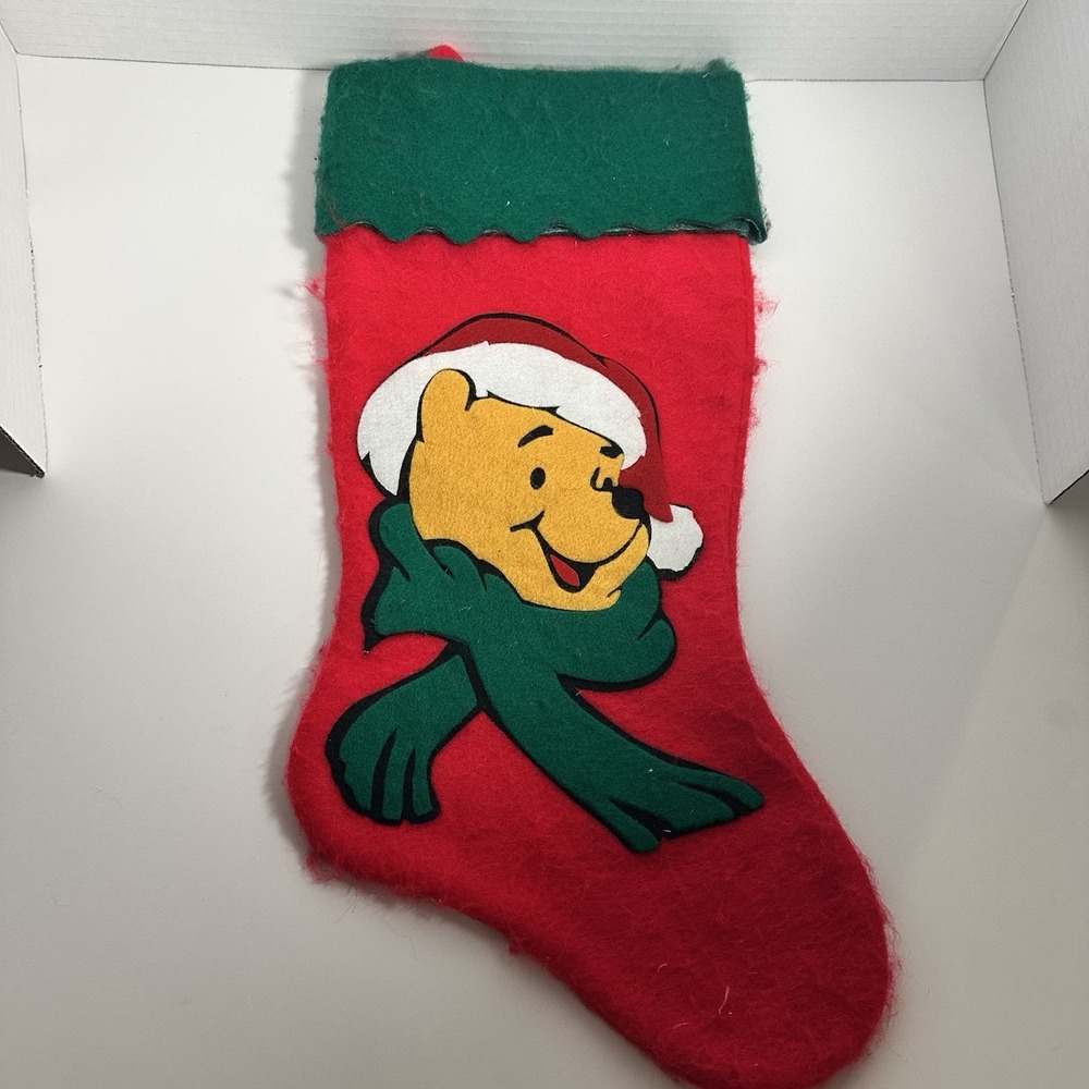 Vintage Disney Winnie The Pooh Christmas Felt Stocking 18" 1990's